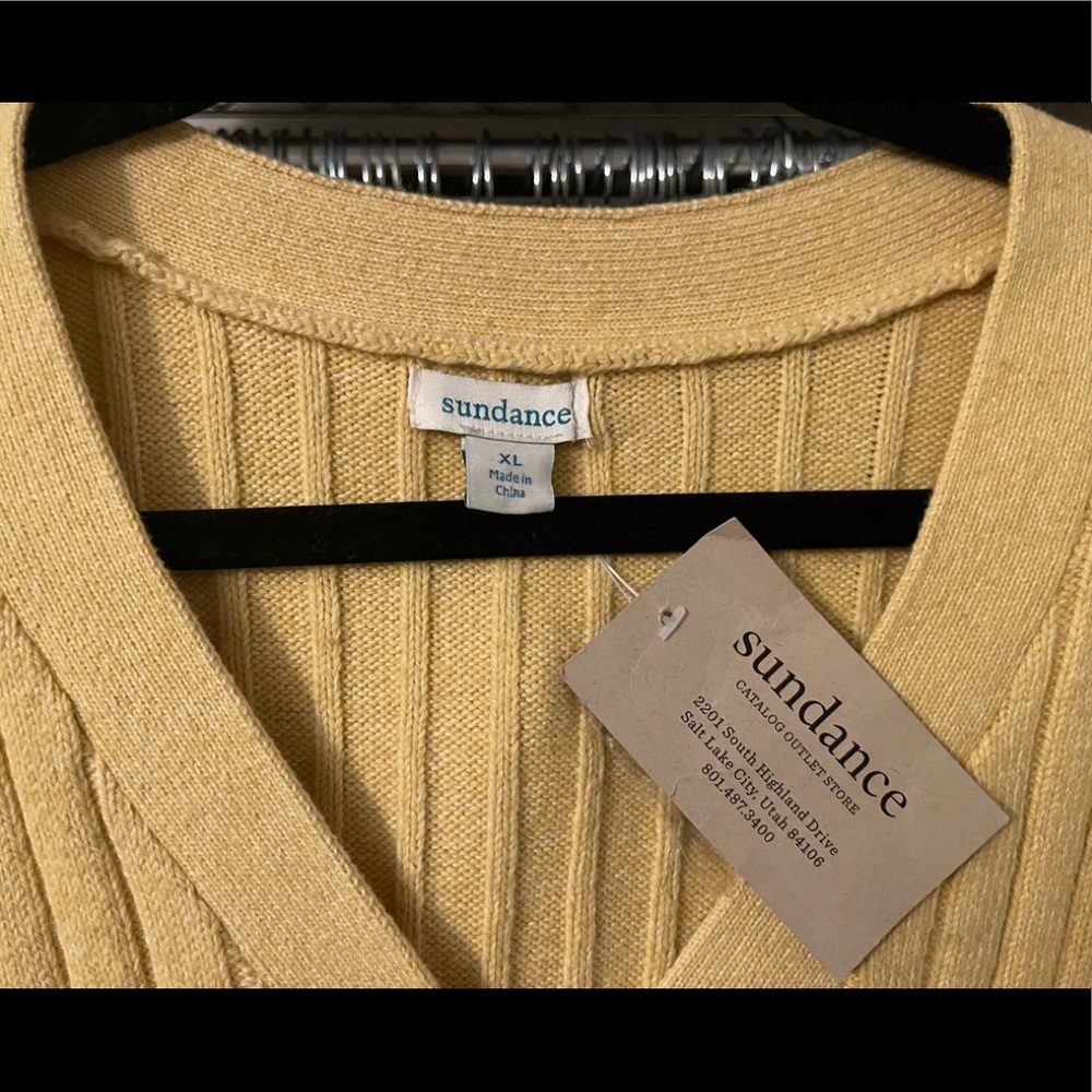 Sundance Yellow Ribbed V-Neck Sweater